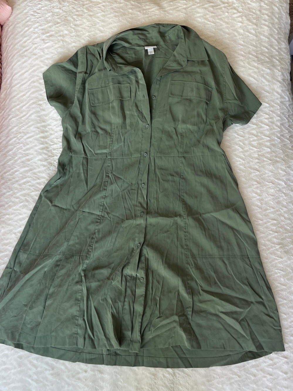 Ava & Viv Olive Green Button-Front Midi Shirt Dress
